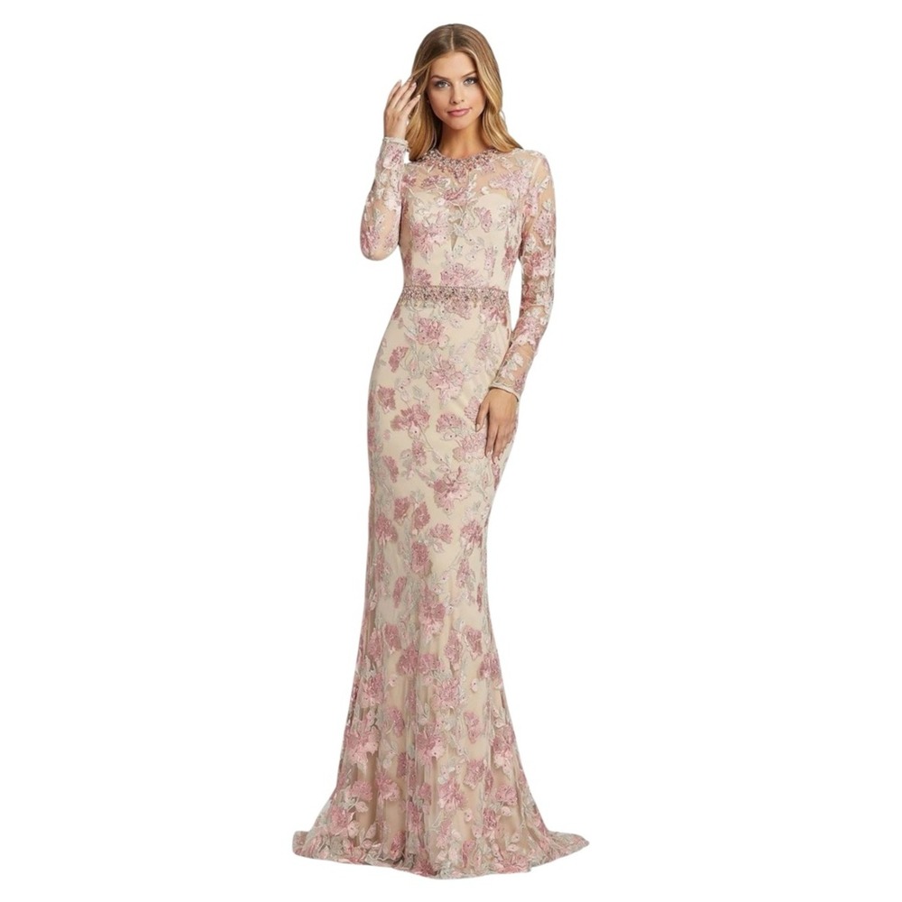 Mac Duggal 79281 Long Sleeve Floral Embroidered Trumpet Dress Size 14 NWT $798